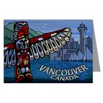 Vancouver BC Souvenir Greeting Cards 6 Pack Vancouver Totem Landmarks Art Cards