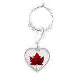 Canada souvenir wine charms collections includes heart charms, oval, circle, square, rectangle and teardrop wineglass charms featuring Kim's Canada keepsake