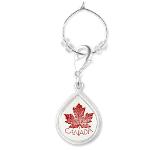Canada souvenir wine charms collections includes heart charms, oval, circle, square, rectangle and teardrop wineglass charms featuring Kim's Canada keepsake