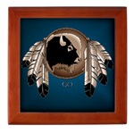 First Nations Art Wooden Tile Box First Nations Gifts / Native Art Gifts Original Native Art Beautiful Spirit Buffalo Metis Gifts Design by Canadian Artist Kim Hunter Men's, Women's, Kid's,boy's & girl's, Native Art Gifts & Shirts First Nations Gifts For Home & Office & Apparel art & design by Canadian Metis Artist / Designer Kim Hunter custom imprinted First Nations gifts & apparel available. 