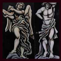 Mural, Gothic figures on door at Bin 941 Murals, Vancouver BC  Another Mural by muralist / artist Kim Hunter aka INDIGO