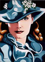 Art deco Portrait of Gretta Garbo Painting Painting - Portrait - Oil on Canvas by Artist  INDIGO aka KIM HUNTER 