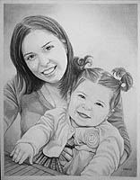 Pencil Sketch Mom & Baby black & white Mother & daughter pencil portrait drawing / sketch from photograph
