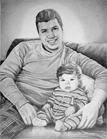 Custom Pencil Portraits from Photos Vancouver Artist Designer Kim Hunter Original Fine Art Drawings from Photographs Father and Son Dad and Baby Pencil Portrait from Photographs