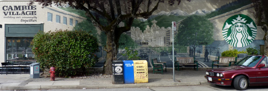 Starbucks Mural - Bringing Community Together Cambie Villiage 60' x 17' Acrylic on Stucco 