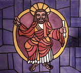 Stain glass church windows Murals props on transparencies, temporary faux stain glass church window designs Acrylic on clear plastic by artist Indigo/ Kim Hunter