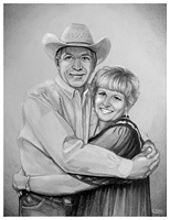 Sketched pencil portrait from photo. Man & woman pencil portrait by Canadian Vancouver based artist / designer Kim Hunter / Indigo.