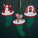 Christmas Stockings Cat, Dog, Mouse Handmade Wooden Christmas Decorations Traditional Handcrafted Christmas Ornaments Decorations Cute Christmas Stockings with dog, cat & mouse Handmade Wooden Christmas Decorations 