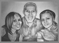 Father & Daughters Sketched Portrait from Photographs