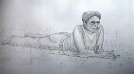 pencil drawing  of portrait, Josette on a warm spring day by contemporary Canadian Artist INDIGO aka Kim Hunter