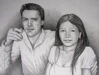 Sketched Portrait from Compilation of 4 Photos  pencil sketch on watercolour paper by Canadian artist / designer Kim Hunter