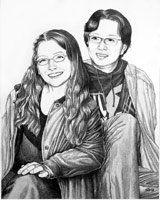 Sketched pencil portrait from photo. Man & woman pencil portrait by Canadian Vancouver based artist / designer Kim Hunter / Indigo.