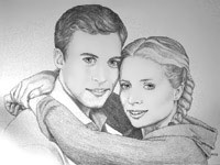 Sketched pencil portrait from photo. Man & woman pencil portrait by Canadian Vancouver based artist / designer Kim Hunter / Indigo.