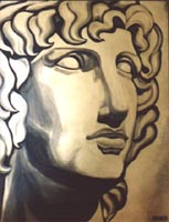 Original greek god painting acrylic painting or roman sculpture of alex. gold and black stylised portait. by canadain contemporty artist Indigo aka Kim Hunter Click on Image for Detail