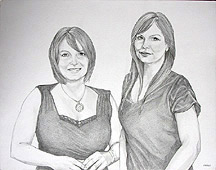Drawing Pencil portraits from photographs sisters family portrait sketch by Vancouver Artist / Designer INDIGO aka Kim Hunter