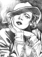 Celebraties pencil Sketch art deco portrait Pencil drawing for a painting / portrait of Marlene Deitrich by artist Kim Hunter a.k.a. INDIGO