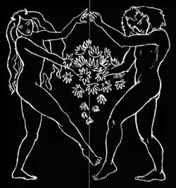 incubus & succubus mural black and white line Mural on double doors at Diavlo's Restaurant on Richards St. Vancouver BC  Another CREATIVE ENDEAVOUR by artist Kim Hunter aka INDIGO