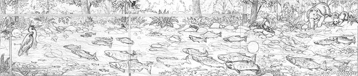 Wildlife Mural Sketch Hyde Creek Wall Mural Port Coquitlam BC Landscape / Wildlife Mural Painting by Vancouver Artist Muralist Kim Hunter