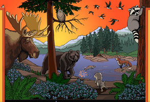 Wildlife Wall Mural Childrens Wall Mural BC Landscape & Wiildlife Painting / Mural Large Wall Painting by Canadian Artist Vancouver Muralist Kim Hunter / Indigo