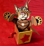 Handcrafted custom wooden decorations Cat in the Box are approximately 4 inches 