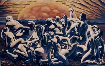 orgy  painting,  nude figures oil painting, Comissioned Figurative Nudes Mural, Orgy Painting, Diavlo's, restaurant, Nudes, Political, Oximoron, Symbolism, Oil, Painting, Mural, Installation, Restaurant, Click on Image for Detail 