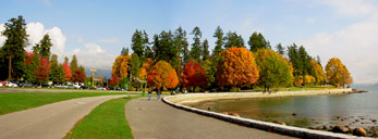Autumn Landscape Photo Stanley Park Vancouver Totem Poles at Coal Harbour Fall Landscape Photograph