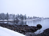 Winter Landscape Photo Vancouver BC Seawall Snow Covered Ocean Photograph