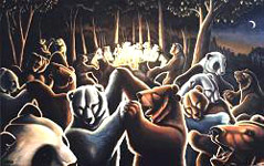 wildlife painting dancing bears painting by indigo Original Dancing Bears painting, Panda, Polar,  Kermode, Grizzly bear, Political Oximoron Symbolism Large Oil Painting by Canadian artist indigo / Kim Hunter wildlife painting Canadian Artist Kim Hunter / Indigo Commissioned paintings welcome!