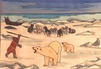 Polar Bear Painting. Unique arctic landscape,  polar bear & inuit painting