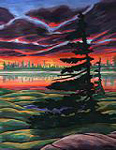 arctic landscape painting Churchill MB One sided Tree Arctic Landscape at Sunset Painting  by artist INDIGO For Sale wildlife painting by Canadian Artist Kim Hunter / Indigo Commissioned paintings welcome! 