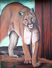 cougar painting / mural / wildlife painting original mural oil painting Mountain Lion / Cougar / Puma Oil painting on exterior stucco  by Artist Kim Hunter / INDIGO,  Muralist available.