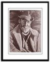 Cowboy  Framed Art Print, Cowboy notebook, posters, cowboy art print greeting cards, magnets, Cowboy gifts & more. Cowboy Pencil Sketch Portrait Black & White drawing Fine Art Portrait of Cowboy in pencil drawing by contemporary Canadian Artist INDIGO / Kim Hunter