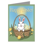 Easter Bunny  Cards Greeting Cards Easter Bunny Gifts & Shirts. Adorable Easter Bunny art & design by Canadian Artist Kim Hunter. Easter Bunny with basket, Tulips & Easter Eggs Gifts Design for Gifts & T-shirts for Home & Office, Men,