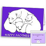 Personalized Mother's Day Cards Mother & Cubs Polar Bar Greeting Card Blank or Custom