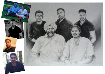 Family Portrait Pencil Sketch from Photos on paper 16" x 20" 2012