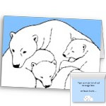 Polar Bear Cards Personalized Mother & Cubs Art Cards Blank or Custom Greeting Cards