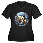 Women's Plus Size V-Neck Dark Polar Bear Art T-Shi