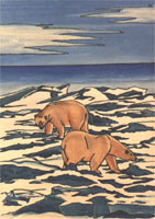 painting Polar Bear Churchill MB  young adults Greeting on Winter Ice Flows Painting Churchill Manitoba Original Painting Click on Image for Detail