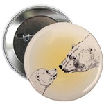 Polar Bear Art Button Wildlife Bear w. Cub Drawing