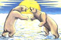 painting Polar Bear painting  young adults, Juvenile  Wrestling Sparring on Winter Ice Flows Painting Churchill MB Original Painting Click on Image for Detail
