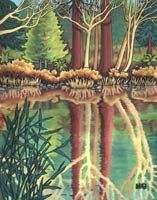 Landscape Painting Forest reflecting in a Lake Painting  landscape by artist INDIGO , Kim Hunter, commissions welcome!