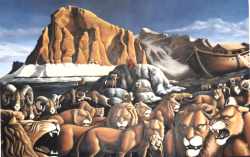 lion painting Original Lions and Rams Astrolical Noah's Ark, Italian Rose, Mountain Political Oximoron Symbolism Large Oil Painting wildlife painting Canadian Artist Kim Hunter / Indigo Commissioned paintings welcome!