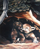 Wildlife Paintings wolf cubs painting original wolf oil painting by Canadian Artist Kim Hunter / Mc Tavish Original wolf painting for sale online by artist