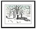 Canadian Winter Landscape Painting Framed Art Prints, Fine Art Posters, Winter Landscape w. Ducks Painting Prints, Vancouver Stanley Park Winter Landscape Painting Framed Art Prints Winter Weeping Willows Forest Art Print greeting cards, magnets, calenders,journals,gifts & More